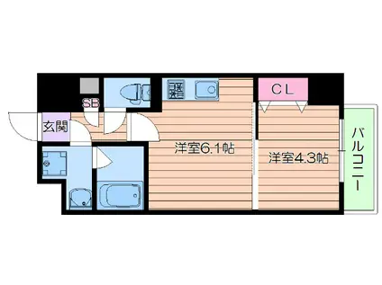 サムティガーデン江坂II(1DK/6階)の間取り写真