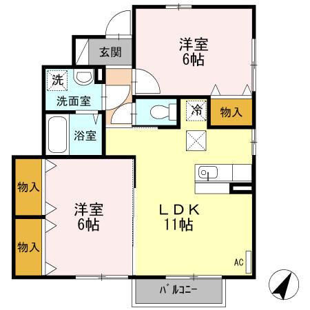 酒田市DROOM2LDK(2LDK/1階)の間取り写真