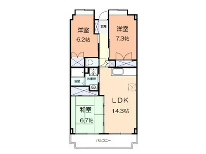 ウエストリバー湘南台(3LDK/6階)の間取り写真