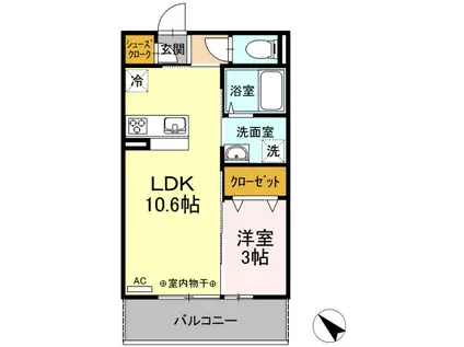 盛岡市向中野1丁目築6年(1LDK/3階)の間取り写真