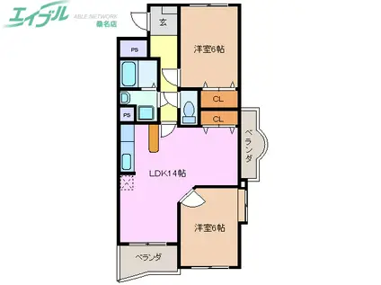 メゾンリュンヌ(2LDK/2階)の間取り写真