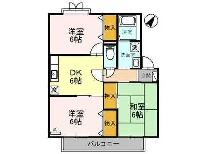 モンターニュ・リーブルA(3DK/2階)の間取り写真