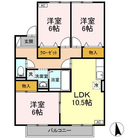 セジュールMIYABI(3LDK/2階)の間取り写真