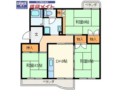 ハイツ赤崎マンション7-2棟(3DK/4階)の間取り写真