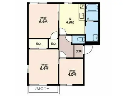 ドミールマリノB棟(3K/2階)の間取り写真