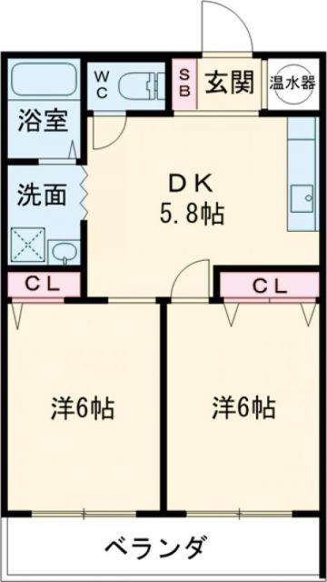 67クラブ(2DK/2階)の間取り写真