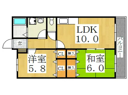 メゾン・ド・ふじ(2LDK/2階)の間取り写真