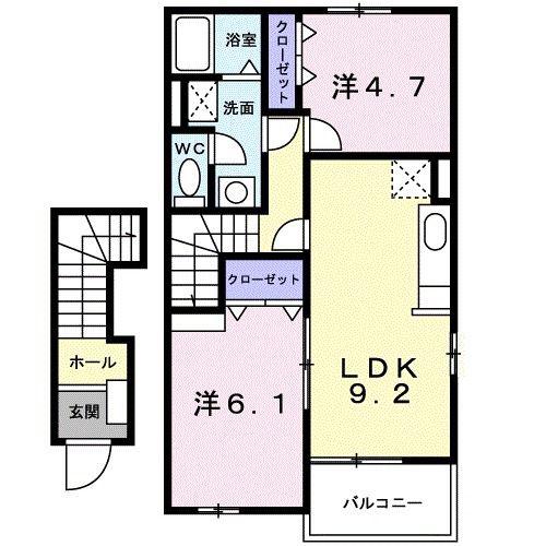 ブルコール B棟(2LDK/2階)の間取り写真