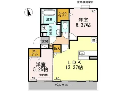 メゾン ド リベルテ(2LDK/2階)の間取り写真