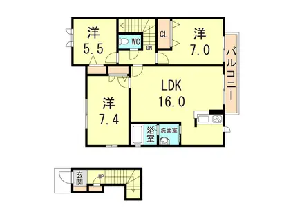 アクイール二ツ屋(3LDK/2階)の間取り写真