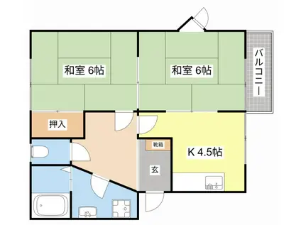 近江鉄道本線 愛知川駅 徒歩16分 2階建 築35年(2K/2階)の間取り写真