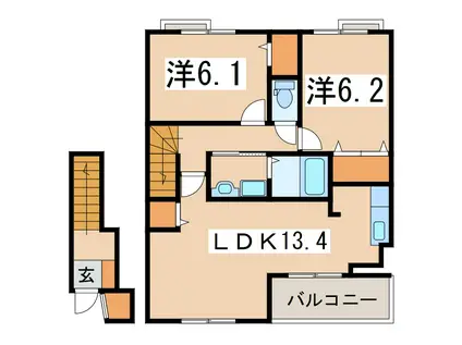 サンブリッジII(2LDK/2階)の間取り写真