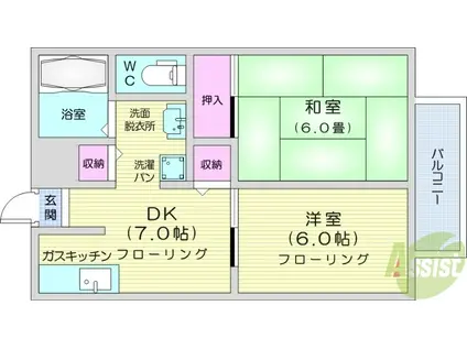 ハイツ柊(2DK/1階)の間取り写真