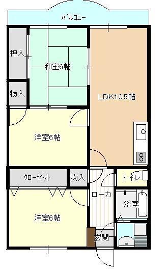 カルディアISOE(3LDK/2階)の間取り写真