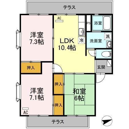 リシェスマツイB棟(3LDK/3階)の間取り写真