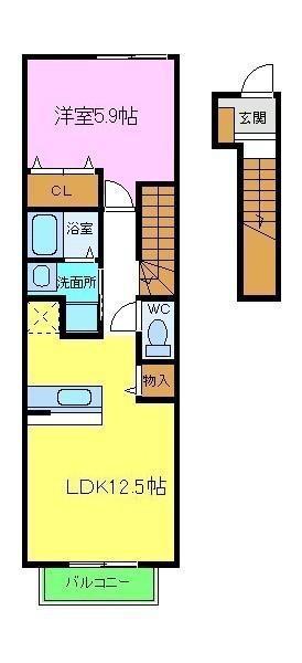エクセレント大美野(1LDK/2階)の間取り写真