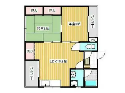鳳翔ビル(2LDK/4階)の間取り写真