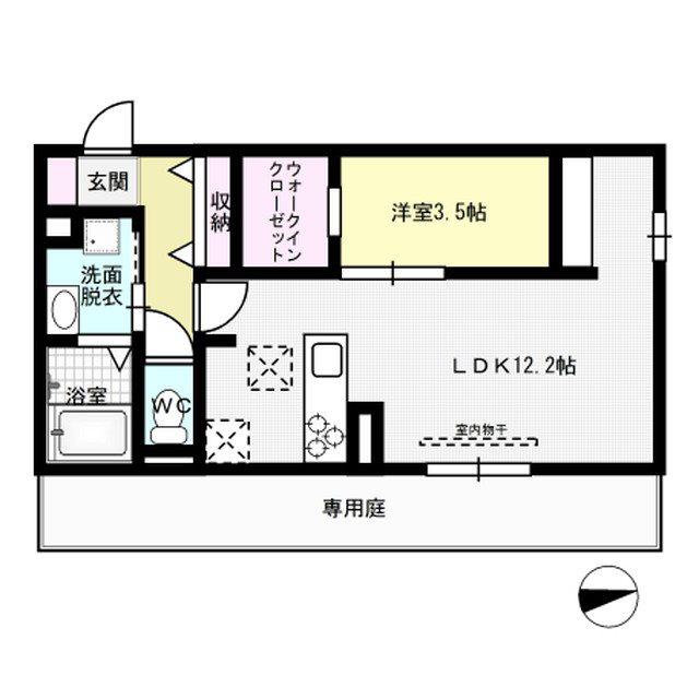 ウエストヒルズ那珂川(1LDK/1階)の間取り写真
