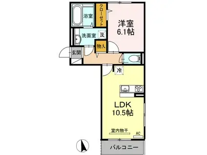 ソレール ヴィラ II B棟(1LDK/2階)の間取り写真
