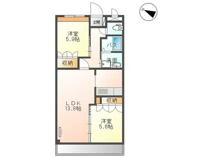 SLOWHAND弐番館(2LDK/2階)の間取り写真