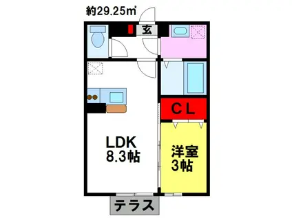 西鉄天神大牟田線 三沢駅(福岡) 徒歩19分 2階建 築18年(1LDK/1階)の間取り写真
