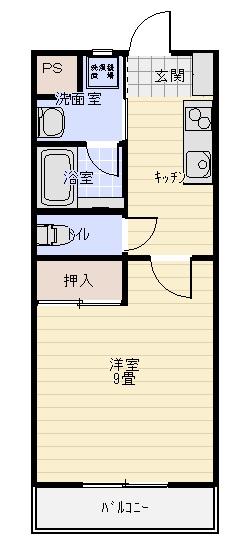 スプリングハイツC棟(1DK/2階)の間取り写真
