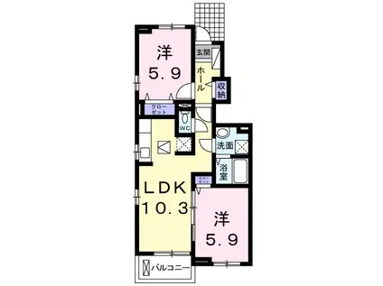ヒルトンバイア(2LDK/1階)の間取り写真