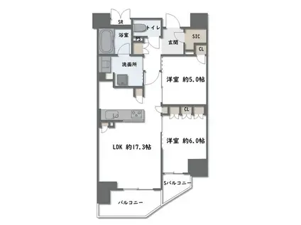 リバーガーデン四天王寺(2LDK/2階)の間取り写真