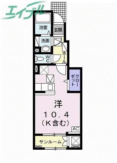 ノワ・ルーナ(ワンルーム/1階)の間取り写真