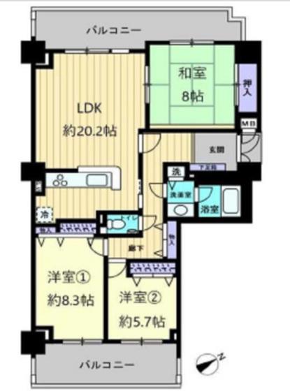サーパス牛田天水苑(3LDK/8階)の間取り写真