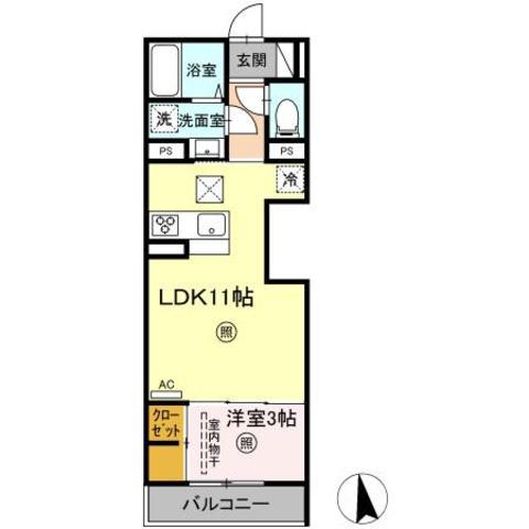 グランリュクス上野丘東(1LDK/2階)の間取り写真