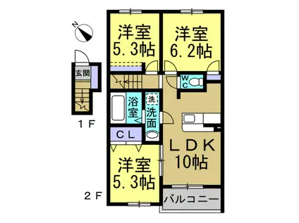 SEA SIDE(3LDK/2階)の間取り写真