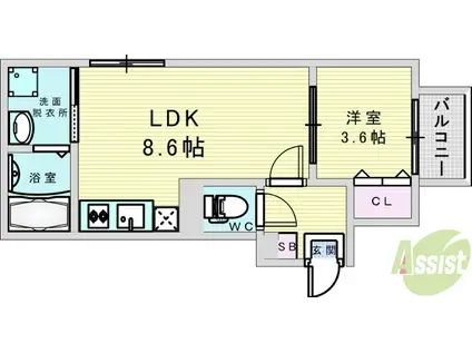 モアミハレ(1LDK/2階)の間取り写真