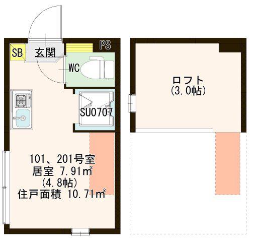 コンアモーレ町屋(ワンルーム/2階)の間取り写真