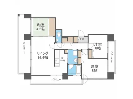 ディーグラフォート琴似メトロポリスビアン・ヴェルデコート(3LDK/10階)の間取り写真