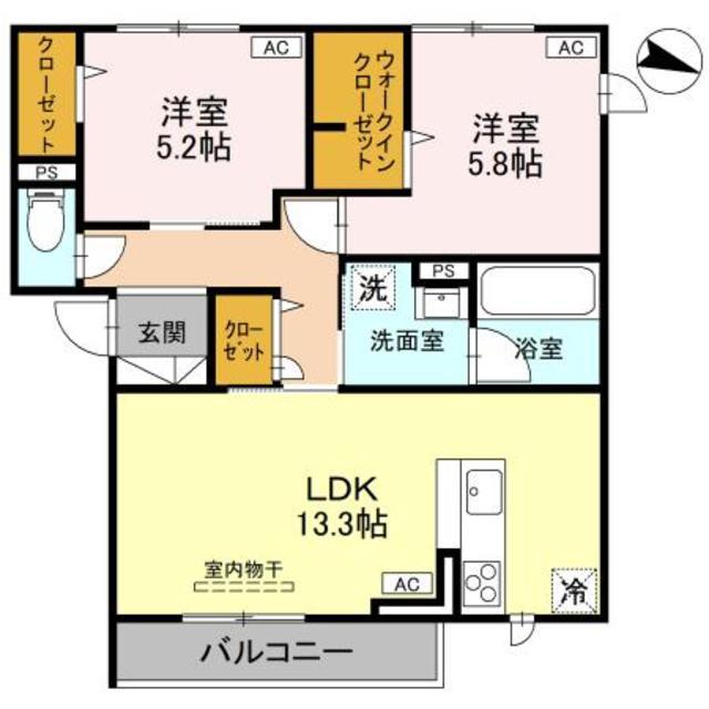 プリュニエ(2LDK/2階)の間取り写真