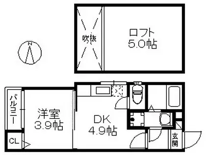 リバティー・JK(1DK/2階)の間取り写真