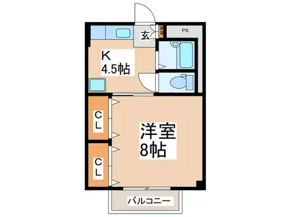 サザンクロス谷地(1K/2階)の間取り写真