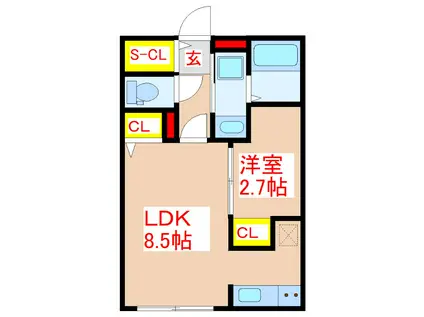 COCORU(1LDK/2階)の間取り写真