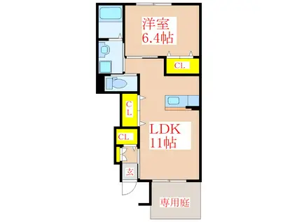 ラシードレーヴ(1LDK/1階)の間取り写真