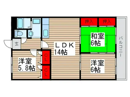 サンエステートA棟(3LDK/1階)の間取り写真