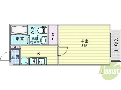 ペルル垂水(1K/1階)の間取り写真