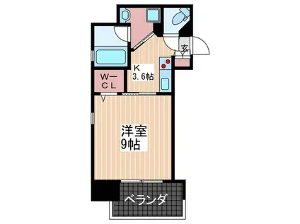 ルービンス宇品海岸(1K/9階)の間取り写真