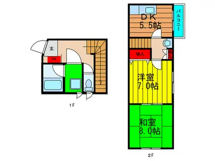 エクセレント桜が丘(2DK/1階)の間取り写真