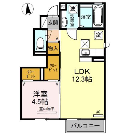ヴァン・フレ川上(1LDK/1階)の間取り写真