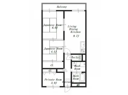 ランプリ築山(3LDK/3階)の間取り写真