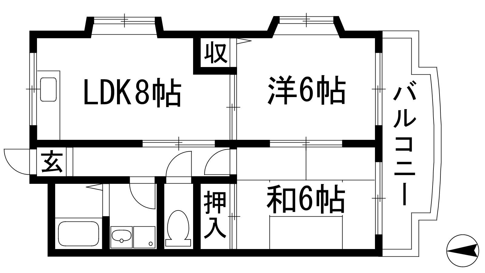 リヒテール中山(2LDK/4階)の間取り写真