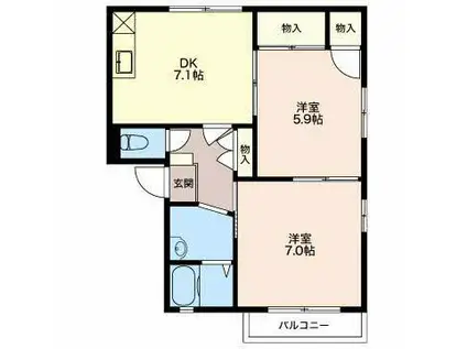 グリーンヒルズD・E棟(2DK/1階)の間取り写真