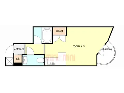 インパサディナ(ワンルーム/2階)の間取り写真