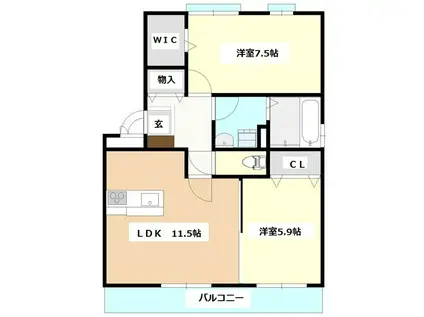 YUKOTO A棟(2LDK/1階)の間取り写真